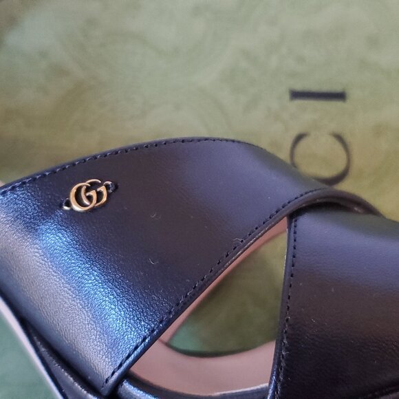 NIB Gucci Platform GG logo black leather Pumps sandals - IT 39/ US 9 - Picture 9 of 11